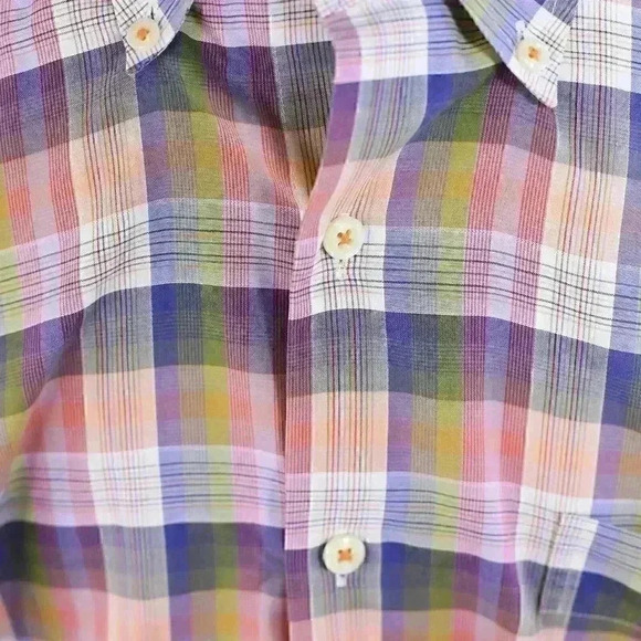 Peter Millar Shirt Men's XL Blue/Green Plaid 100% Cotton Long Sleeve Button Down - Picture 3 of 14